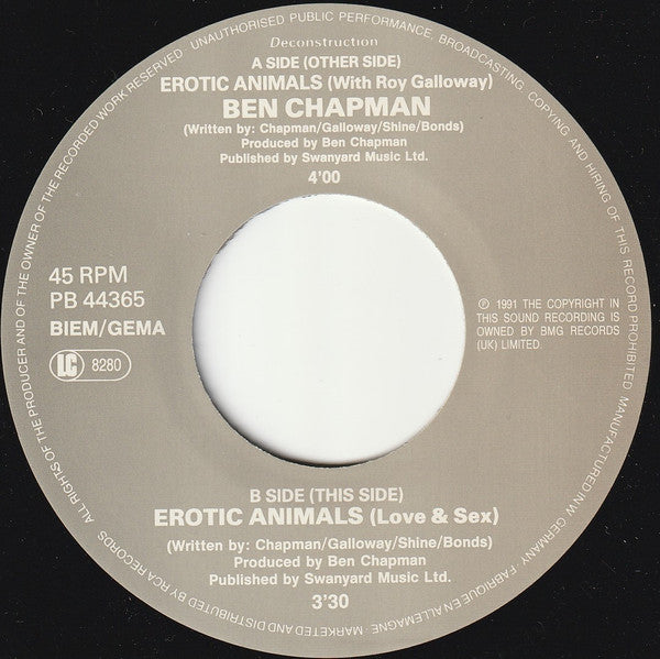 Ben Chapman : Erotic Animals (7", Single)