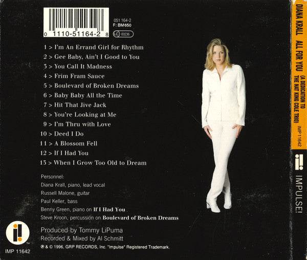 Diana Krall : All For You (A Dedication To The Nat King Cole Trio) (CD, Album, Dig)