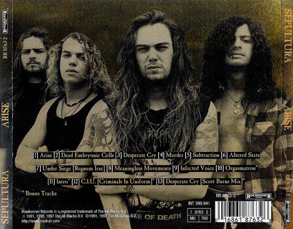 Sepultura : Arise (CD, Album, RE, RM, Gol)