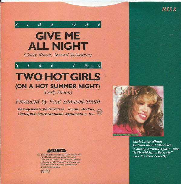 Carly Simon : Give Me All Night (7", Single)