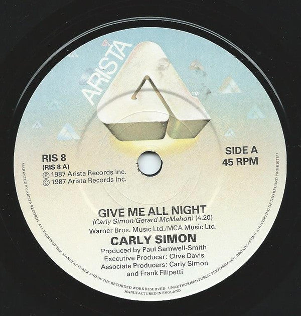 Carly Simon : Give Me All Night (7", Single)