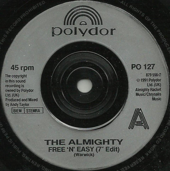 The Almighty : Free 'N' Easy (7", Single)