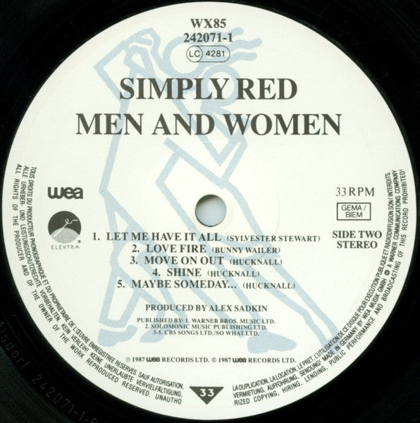 Simply Red : Men And Women (LP, Album, CBS)