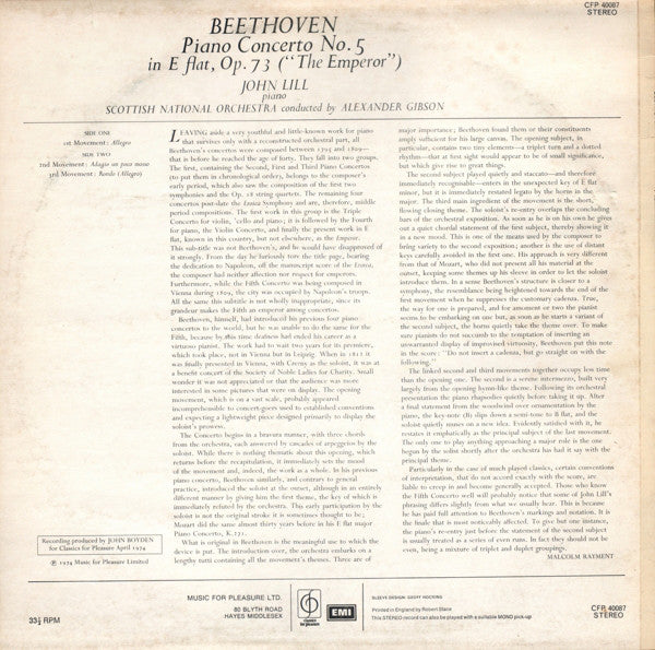 Beethoven*, John Lill, Alexander Gibson, Scottish National Orchestra* : Piano Concerto No. 5 "Emperor" (LP)