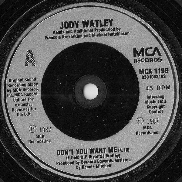 Jody Watley : Don't You Want Me (7", Single)