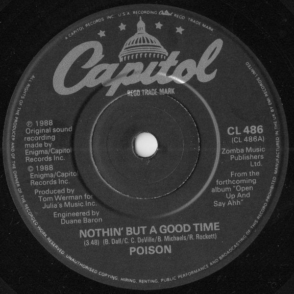 Poison (3) : Nothin' But A Good Time (7", Single)