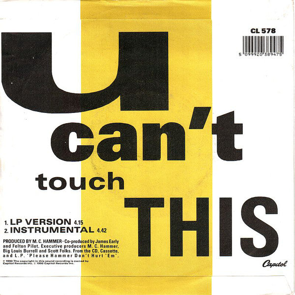 MC Hammer : U Can't Touch This (7", Single, Sil)