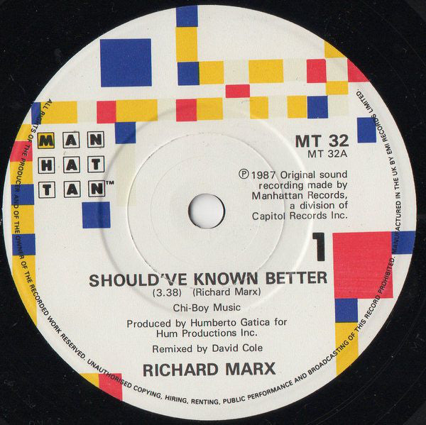 Richard Marx : Should've Known Better (7", Single)