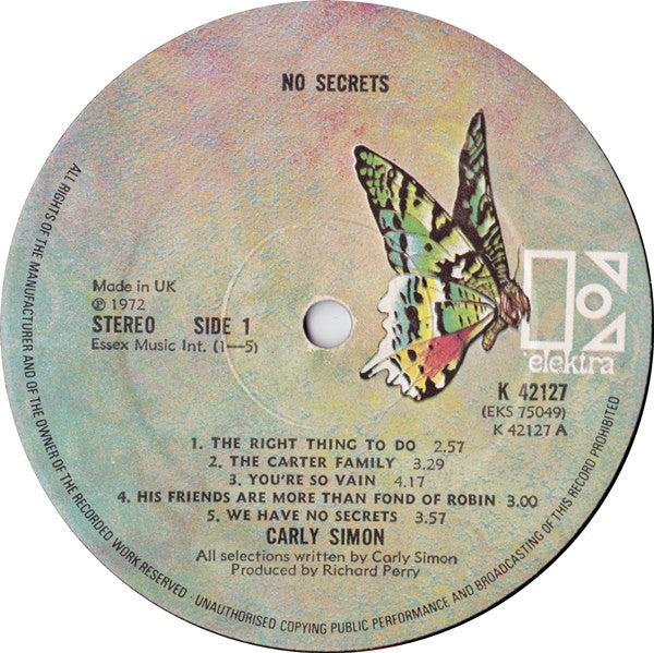 Carly Simon : No Secrets (LP, Album)