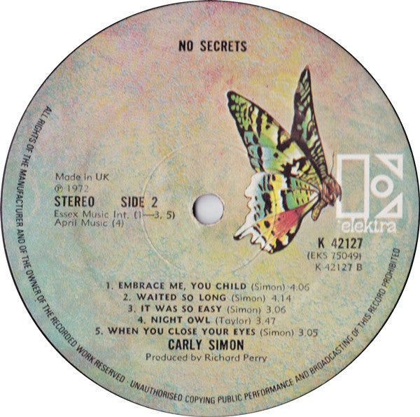 Carly Simon : No Secrets (LP, Album)