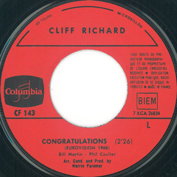 Cliff Richard : Congratulations (7", Single, Ad1)