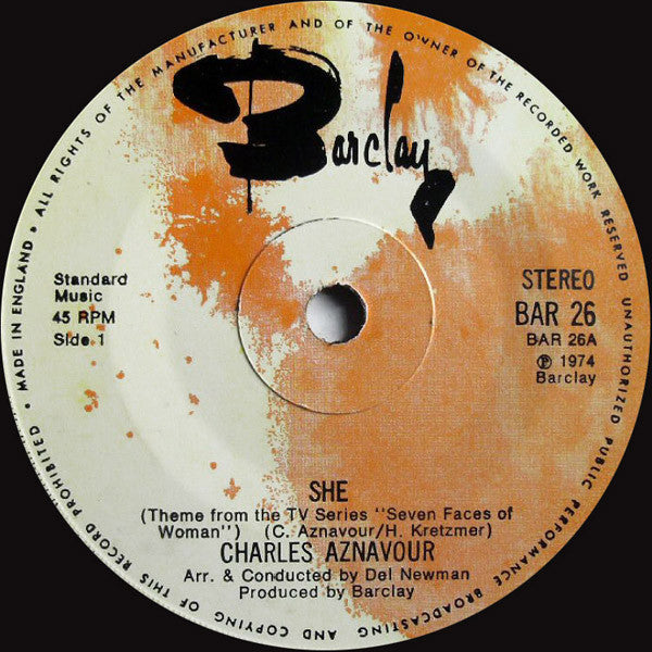 Charles Aznavour : She (7", Single, Sol)