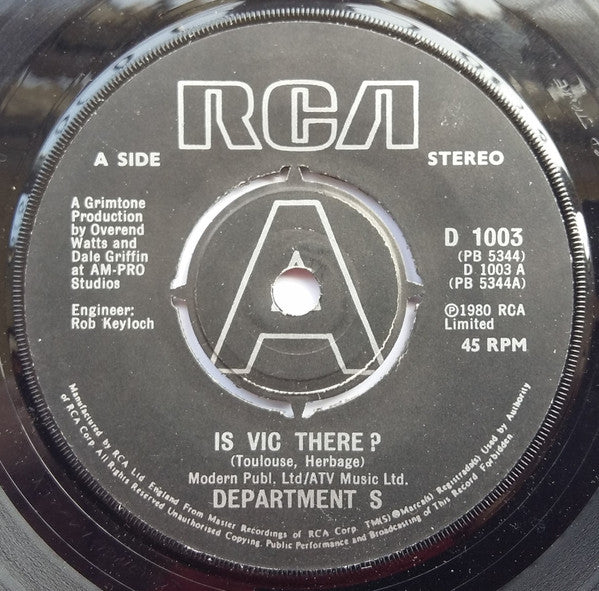 Department S : Is Vic There? (7", Single, RE, Com)