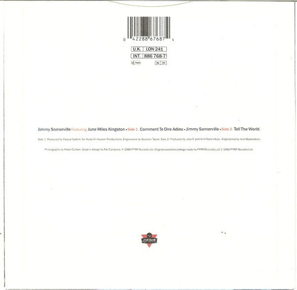 Jimmy Somerville Featuring June Miles-Kingston : Comment Te Dire Adieu (7", Single, Sil)