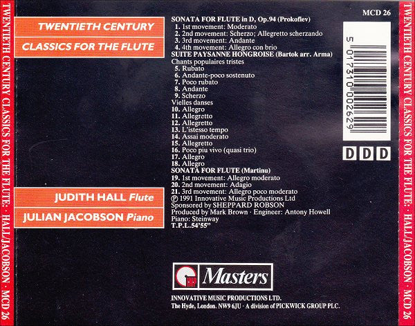 Judith Hall & Julian Jacobson : Twentieth Century Classics For The Flute (CD, Album)