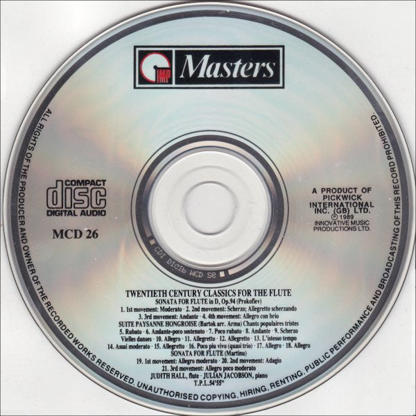 Judith Hall & Julian Jacobson : Twentieth Century Classics For The Flute (CD, Album)