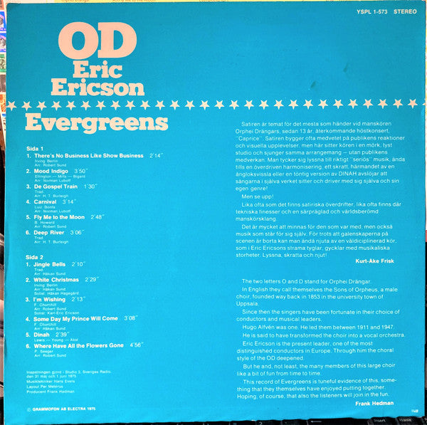 Eric Ericson & Orphei Drängar : Evergreens (LP, Album)