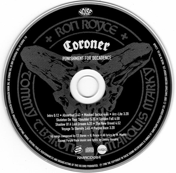 Coroner : Punishment For Decadence (CD, Album, RE)