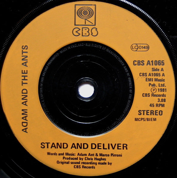 Adam And The Ants : Stand & Deliver! (7", Single, Inj)