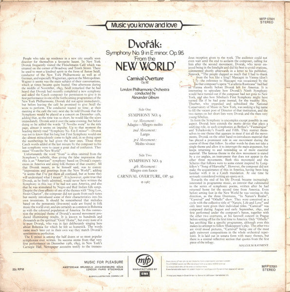 Antonín Dvořák - London Philharmonic Orchestra Conducted By Alexander Gibson : 'New World' Symphony / Carnival Overture (LP, Album)
