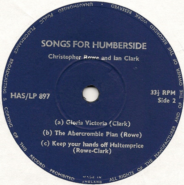 Christopher Rowe & Ian Clark : Songs For Humberside (7", EP)