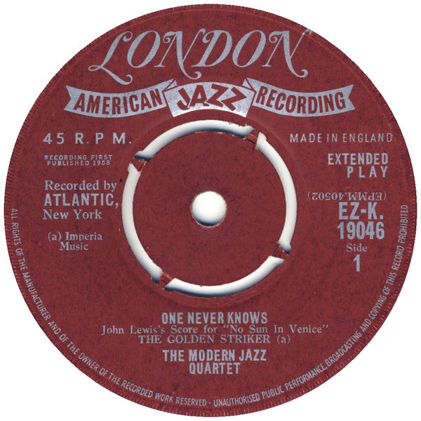 The Modern Jazz Quartet : One Never Knows (7", EP, RP, 4-P)