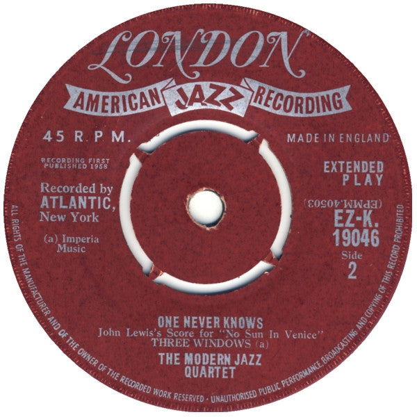 The Modern Jazz Quartet : One Never Knows (7", EP, RP, 4-P)
