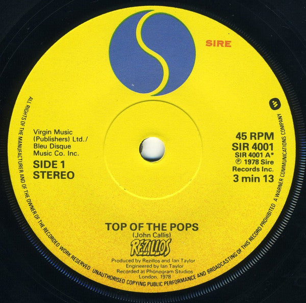 The Rezillos : Top Of The Pops (7", Single, Rez)