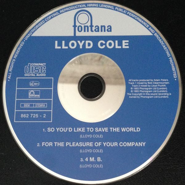 Lloyd Cole : So You'd Like To Save The World (CD, Single, Promo)