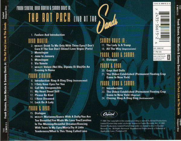 Frank Sinatra, Dean Martin & Sammy Davis Jr. : The Rat Pack Live At The Sands (CD, Album)