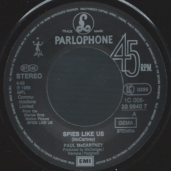 Paul McCartney : Spies Like Us (7", Single)