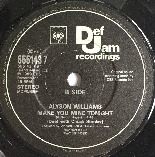 Alyson Williams : I Need Your Lovin'  (7", Single)