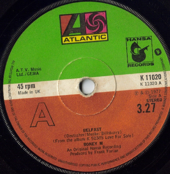 Boney M* : Belfast (7", Single, Pap)