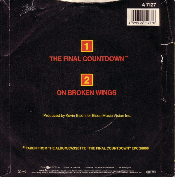 Europe (2) : The Final Countdown (7", Single)