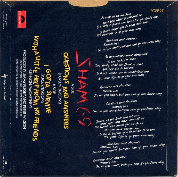 Sham 69 : Questions And Answers (7", Single, Red)