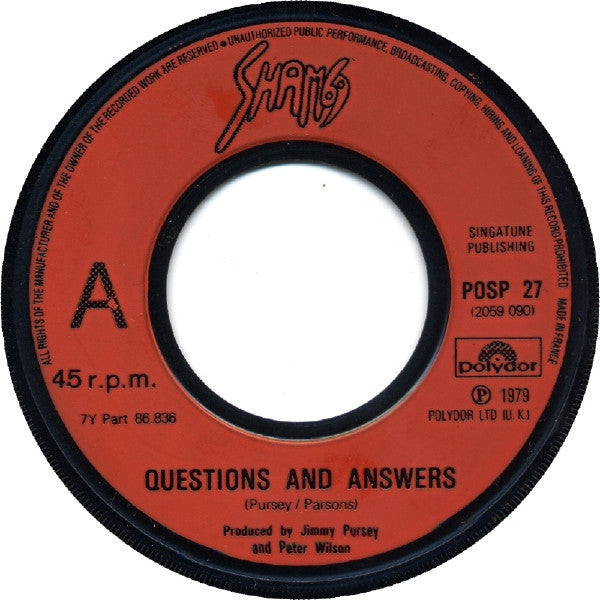 Sham 69 : Questions And Answers (7", Single, Red)