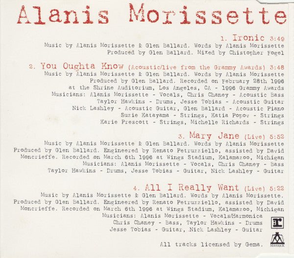 Alanis Morissette : Ironic (CD, Single, Dis)