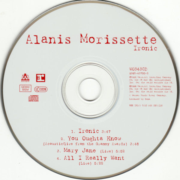 Alanis Morissette : Ironic (CD, Single, Dis)