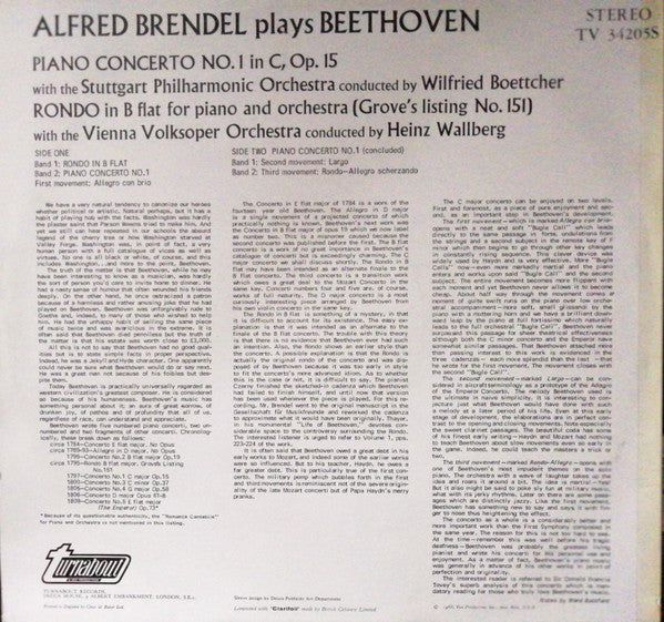 Brendel* Plays Beethoven* : Piano Concerto No.1 In C / Rondo In B Flat (LP)