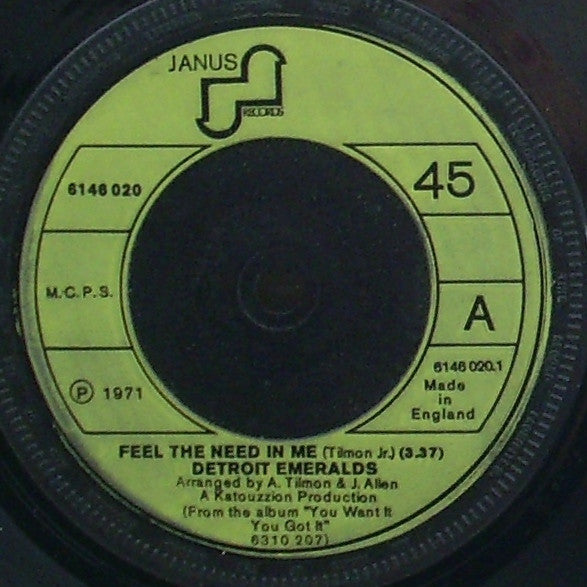 Detroit Emeralds : Feel The Need In Me (7", Single, Gre)