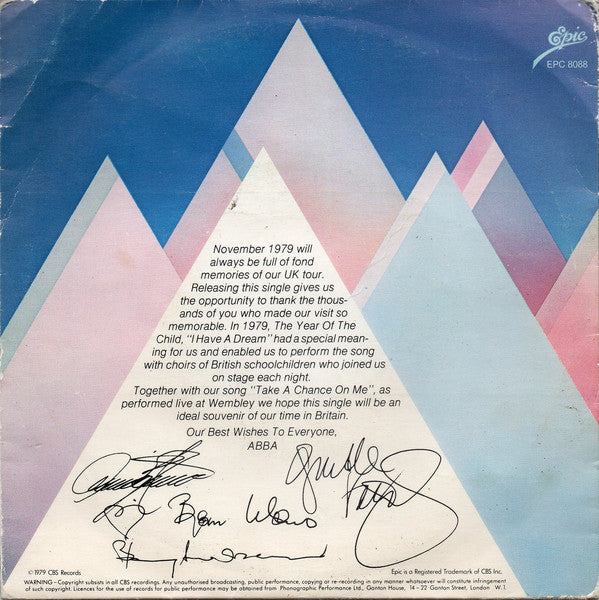 ABBA : I Have A Dream b/w Take A Chance On Me (Recorded Live At Wembley) (7", Single, S/Edition, Gat)