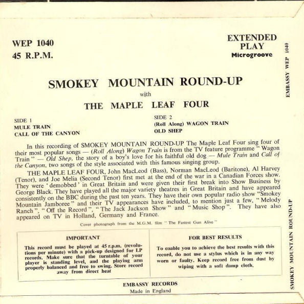 The Maple Leaf Four : Smokey Mountain Round-Up (7", EP)