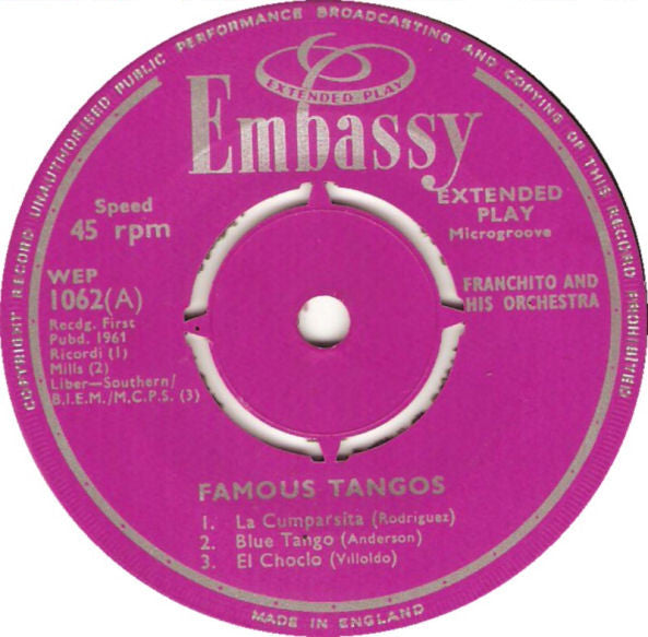 Franchito And His Orchestra : Famous Tangos (7", EP)