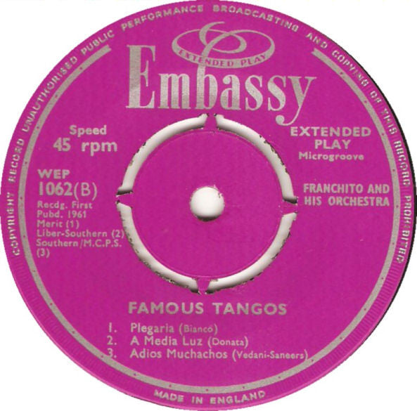 Franchito And His Orchestra : Famous Tangos (7", EP)