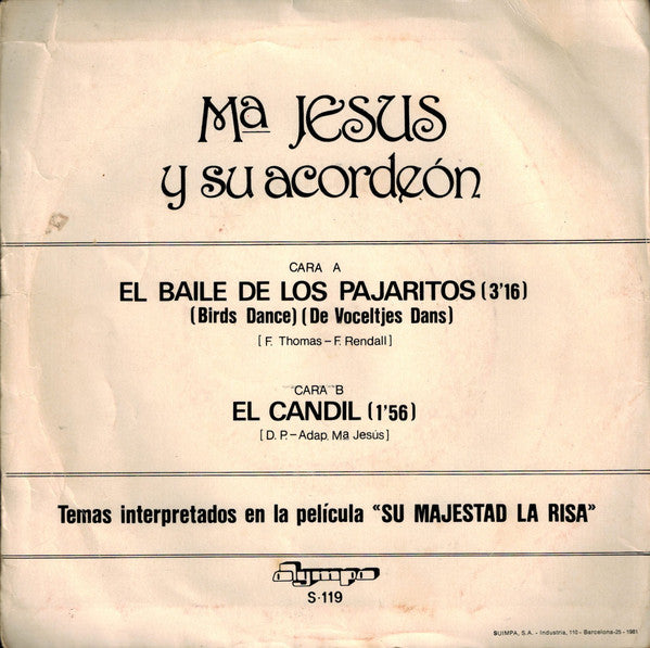 Mª Jesus Y Su Acordeón* : El Baile De Los Pajaritos = Birds Dance (7", Single)