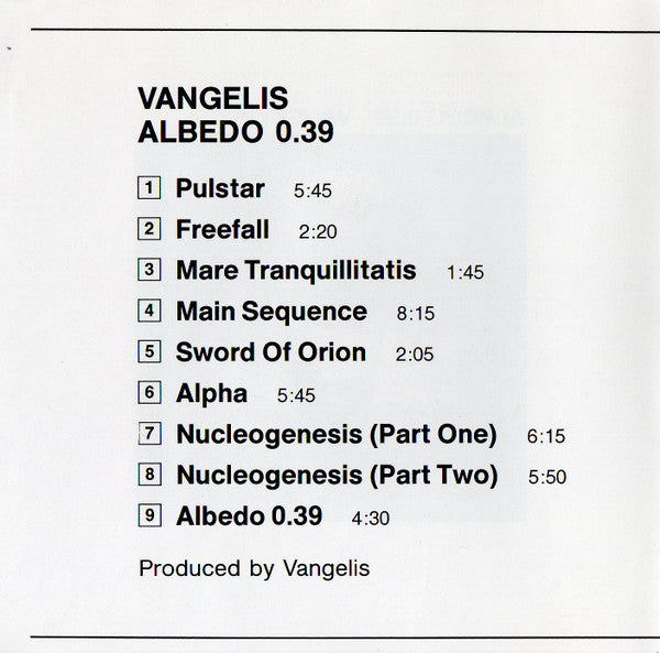 Vangelis : Albedo 0.39 (CD, Album, RE)