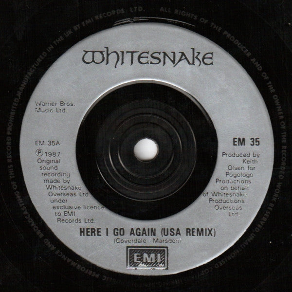 Whitesnake : Here I Go Again (USA Single Remix) (7", Single, Inj)
