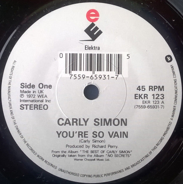 Carly Simon : You're So Vain (7", Single)