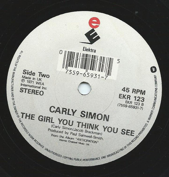 Carly Simon : You're So Vain (7", Single)