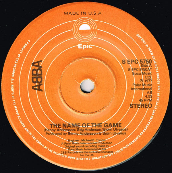 ABBA : The Name Of The Game (7", Single, U.S)